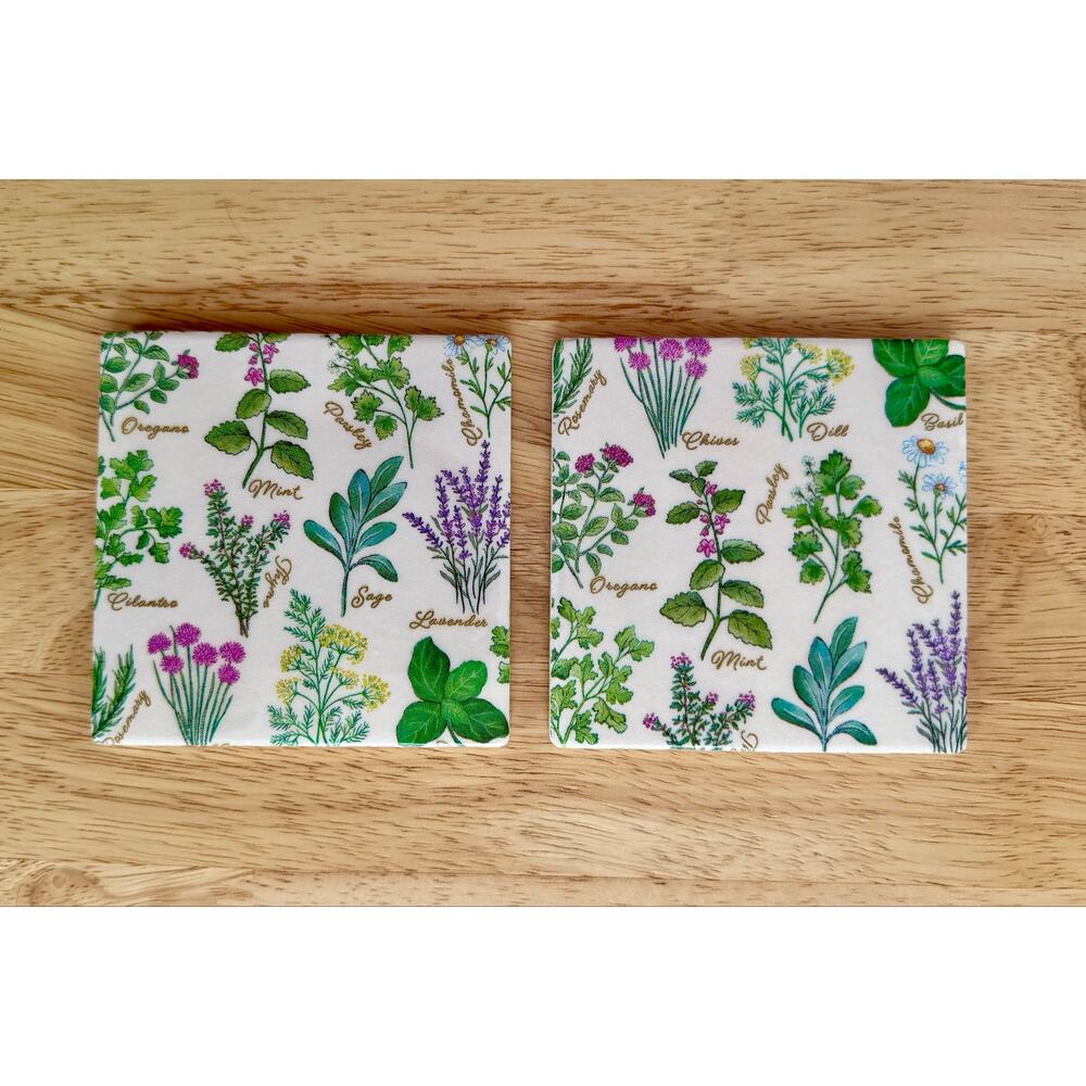 Herb Garden Coasters | Botanical Kitchen Decor | Cottagecore Garden Coasters - Picture 2 of 3